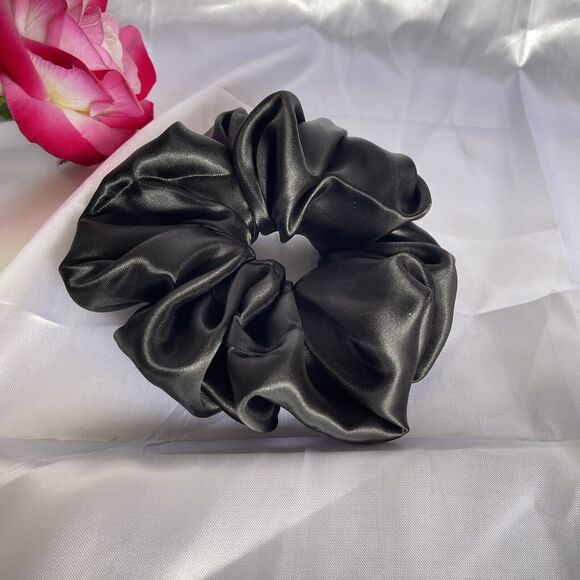 New Women Black Satin Scrunchie Single Hair Tie Large - Picture 3 of 6